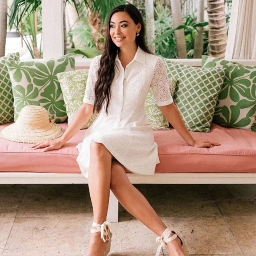 Gal Meets Glam Leighton white lace button front Aline midi dress size 2 EUC